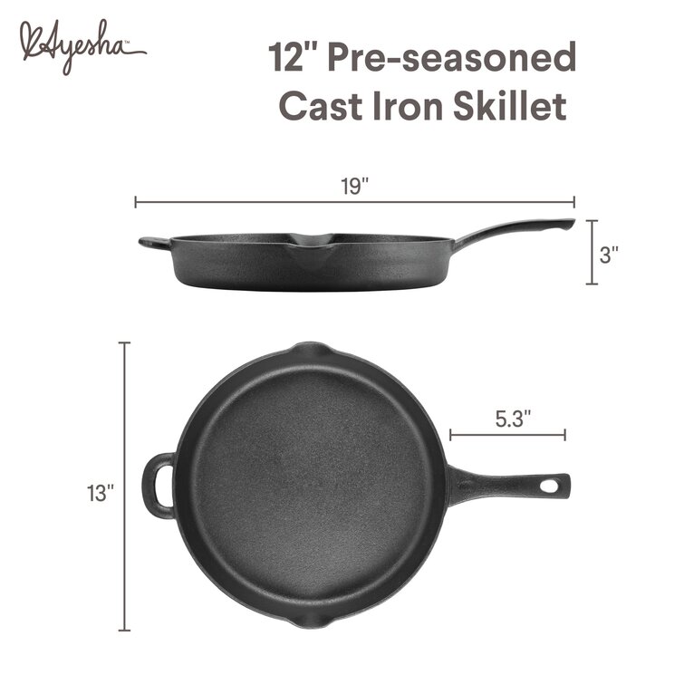 Cast Iron Skillet with Lid - 12-inch Pre-Seasoned Covered Frying