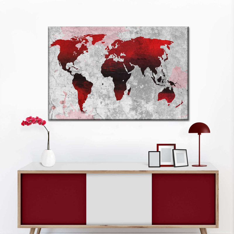 Crimson World Map Canvas Print, 24" H x 16" W x 1.25" D