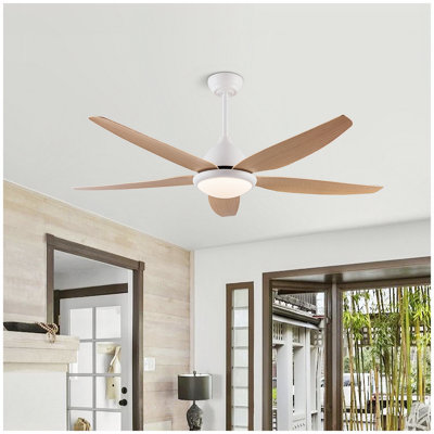 White Outdoor Ceiling Fan, 56 in Ceiling Fan Lights with Remote Control, 5 ABS Blades, 6 Speed Reversible DC Motor Modern for Patios, Living Room, Bedroom, Porch
