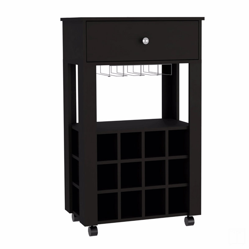 1-Drawer 12-Bottle Wine Cabinet, Black