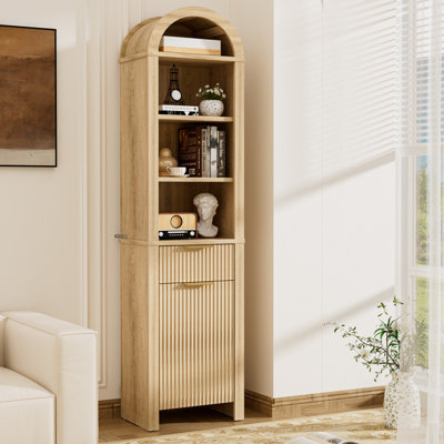 Armoire de rangement de 67 pouces de hauteur avec tablettes réglables, armoire de rangement étroite arquée avec porte et tiroir, armoire de salle de bain avec dispositif anti-basculement pour salle de bain, salon