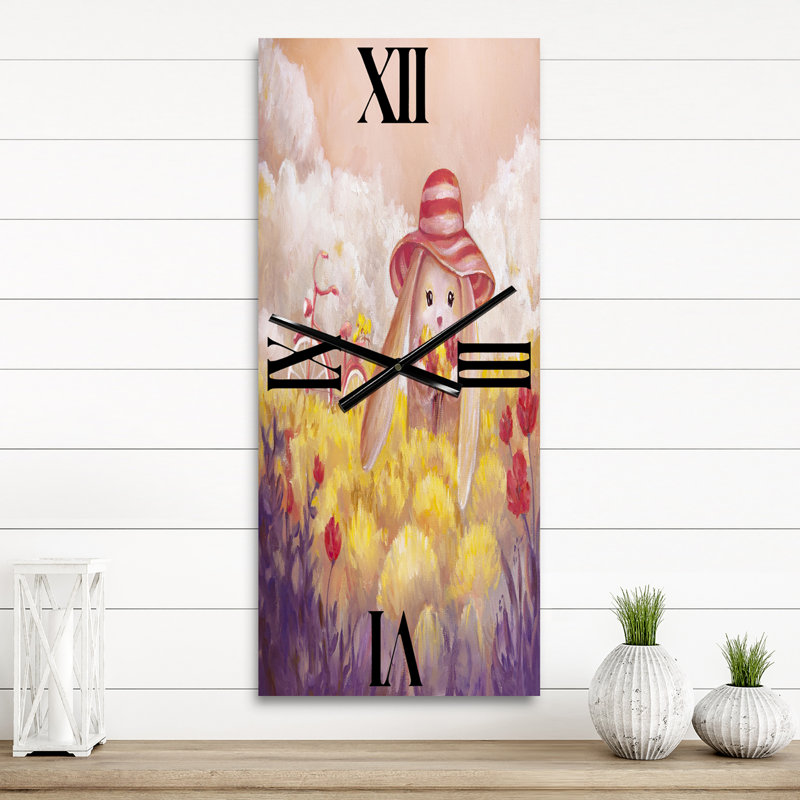 Horloge murale petit lapin avec fleurs, Grand