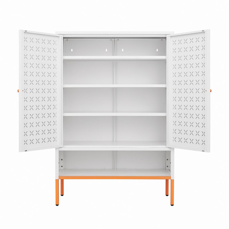 Grid Double Door Shoe Cabinet, Three Adjustable Compartments For Flexible Storage, Suspended Hollow Shoe Changing Compartment, Bottom 15Cm Moisture-Proof High Foot Design