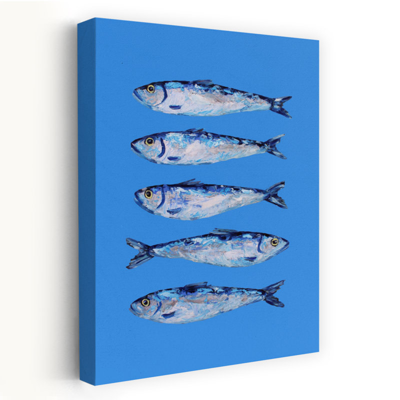 Cinq sardines bleues, art mural océan côtier, H 36 po x l 24 po