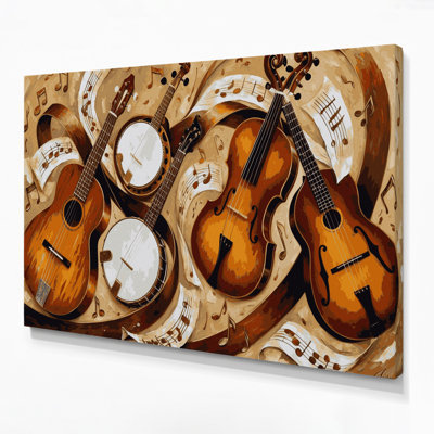 «Music Country and Western Instruments», art mural sur toile brune