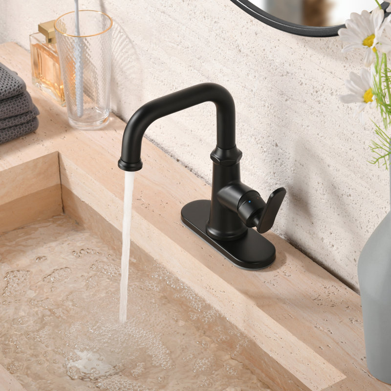 Robinet de salle de bain à poignée simple avec drain Remmlo - noir mat, Noir mat