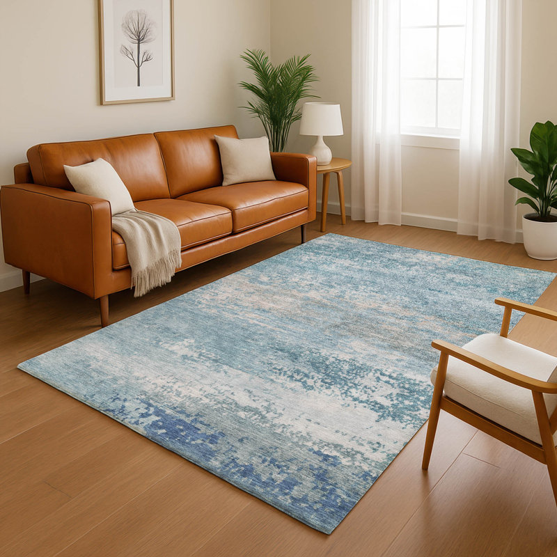 Tapis abstrait lavable à la machine de qualité supérieure Mayfield AMF2071, Ciel, 8 pi x 10 pi