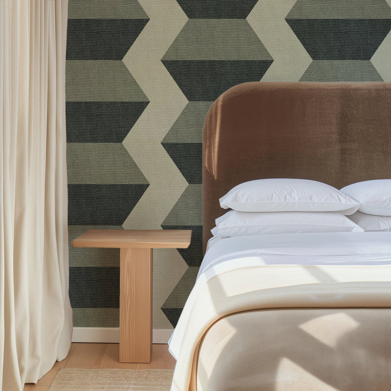Infinity Blocks - Papier peint vert sauge, Faux Grasscloth
