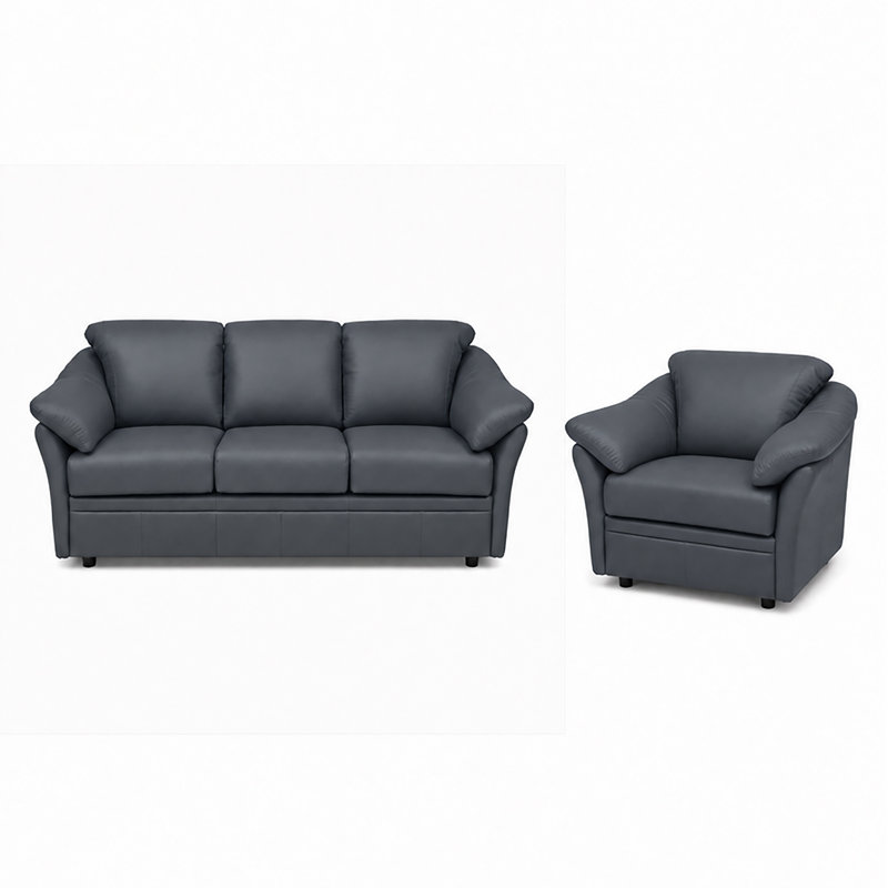 Ensemble de canapés en cuir Ramdev, Cuir véritable bleu, Canapé, chaise