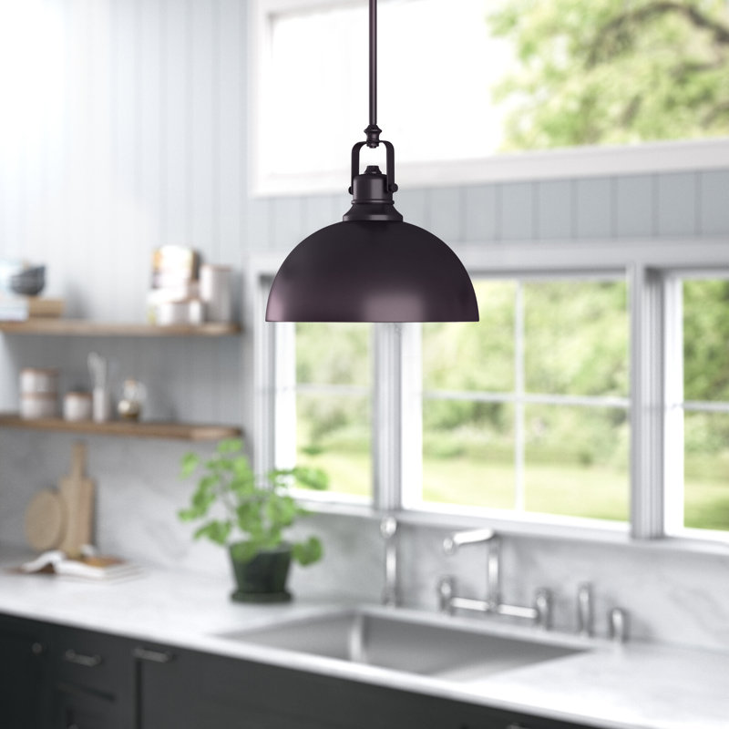 Luminaire suspendu en forme de dôme à 1 lumière Almeeta, Bronze huilé, H 59,75 po x l 9 po x P 9 po