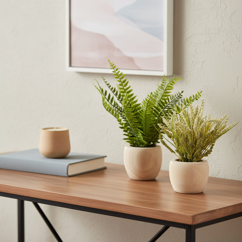 Ensemble de deux plantes artificielles vertes en pot brun 7 po