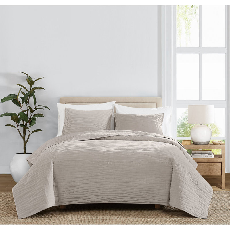 Royal Velvet Wavy Cotton Velvet Quilt Set, Gray, Twin Extra Long Quilt + 1 Sham