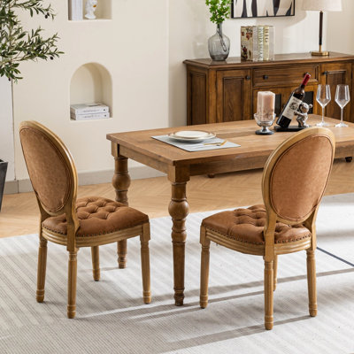 Chaises de salle à manger orange, ensemble de 2, assise en similicuir PU, piètement en bois massif, coussin en mousse à haute résilience, style français orange avec garniture cloutée, structure, confort optimal, densité et ressorts en acier