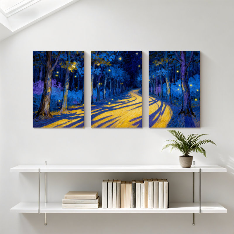 «Abstract Night Forest Path», ensemble de 3 impressions sur toile, H 18 po x l 36 po