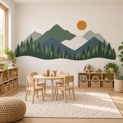 Autocollant mural repositionnable Forêt de montagne pour chambre d'enfant et crèche