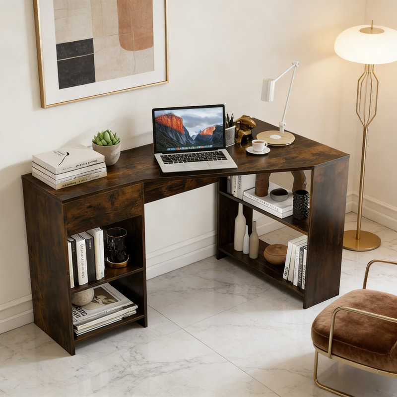 L-Shaped Computer Desk, Dark Walnut