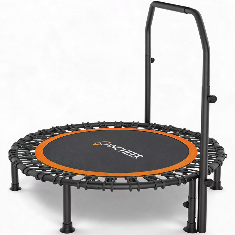 48" Foldable Mini Trampoline,Max Load 550Lbs Indoor Trampoline,With 4 Level Adjustable Foam Handle And Resistance Bands,Adult Exercise Trampoline For Home, Garden, And Gym
