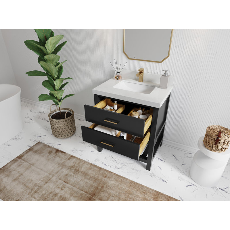 30 po Parker X P 22 po Meuble-lavabo simple en D, 2 PO – quartz de Carrare