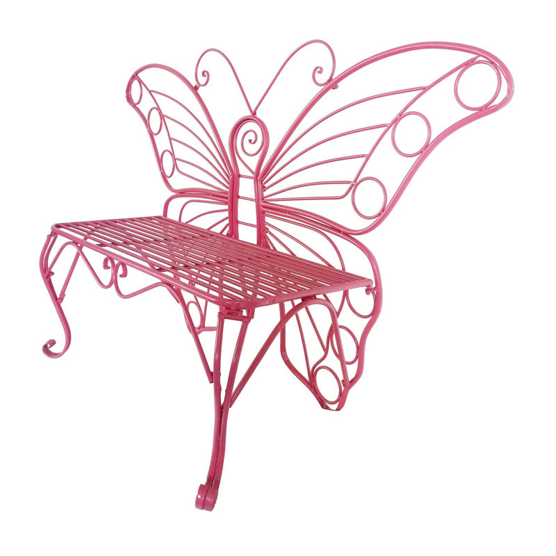  Butterfly Metal Outdoor Garden Bench, Pink