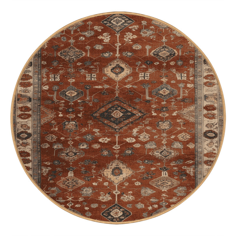 Machine Washable Persian Brown Area Rug, Round 4'
