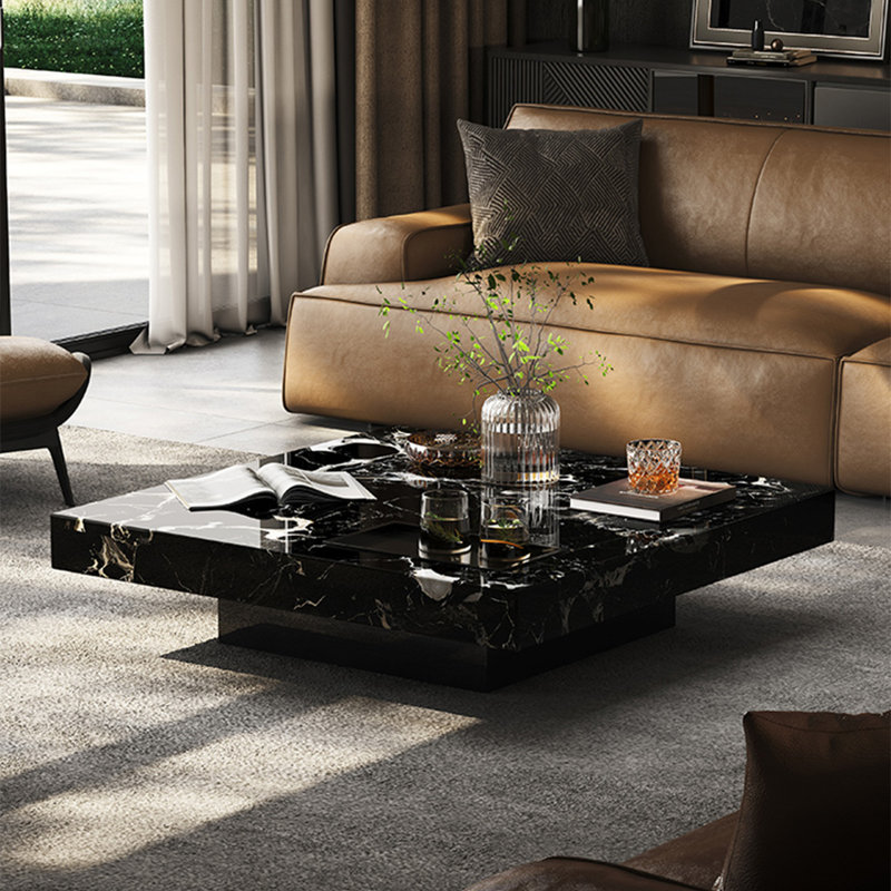 Square marble coffee table, 11.8" H x 39.4" L x 39.4" W