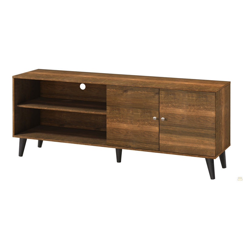 TV Stand For Tvs Up To 63", With 2 Storage Shelves& 1 Cabinet, Modern Entertainment Centre, Brown