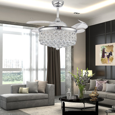 Haliey 4 - Blade LED Crystal Ceiling Fan with Remote Control and Light Kit Included