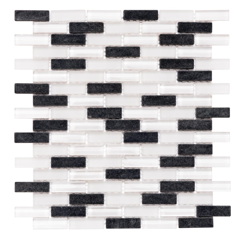 Victory Brick 1" x 2" Glass Mosaic Tile, Black/White