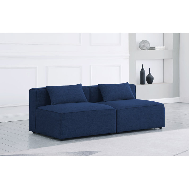 Causeuse Cube, Tissu texturé en lin bleu marine