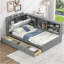 Lit plateforme en bois avec tête de lit avec rangement, tablettes et 2 tiroirs-1243817429-1243817450