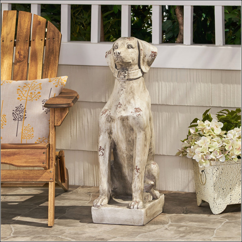 Charmante statue de chien d'extérieur blanc antique, légère et durable, aucun assemblage requis pour une installation facile