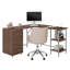 Bureau en L à deux tons avec rangement en L, noyer