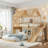 House Bunk Bed With Ladders, Slides, Storage Shelves, And Wardrobe, Playhouse Design For Kids-1632917667