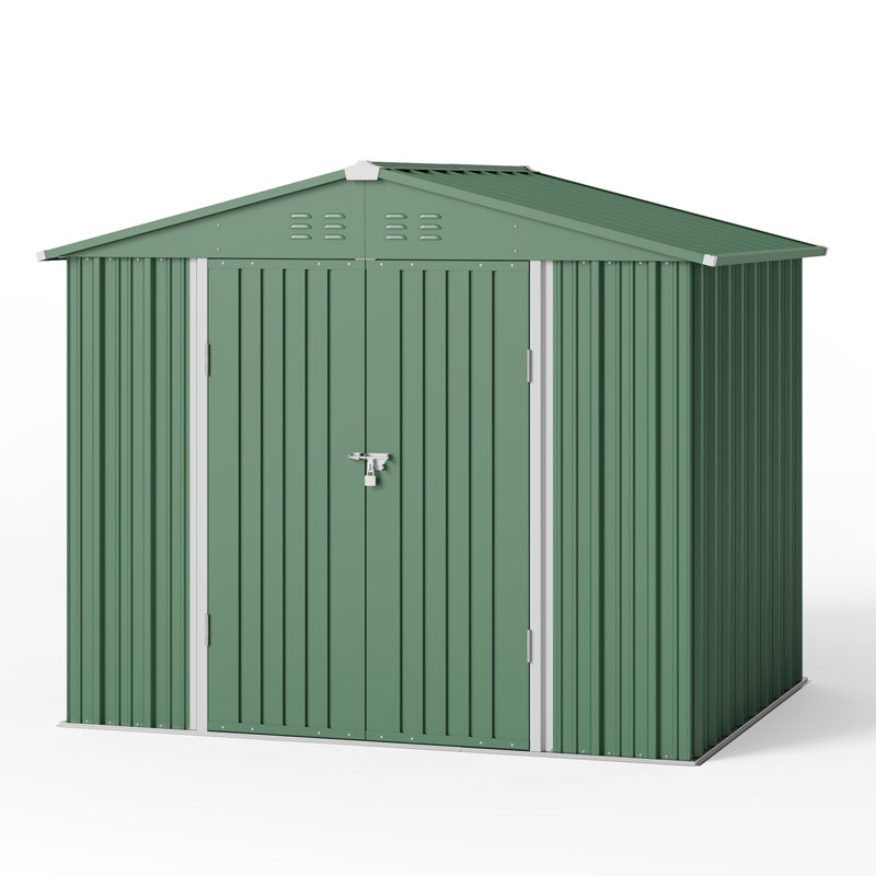 8 Ft. W X 6 Ft. D Metal Storage Shed With Frame And Lockable Door, Green