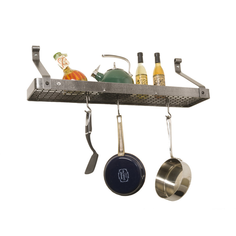 Gourmet USA Handcrafted Wall Mounted Pot Rack, Hammered Steel, 14" H x 36" W x 9" D