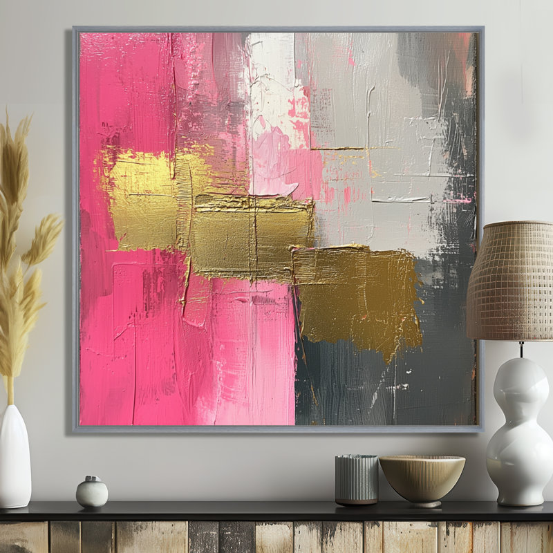Scheller Cherry Blossom Pure Form - Art abstrait Mid-Century, Impression encadrée flottante, Argent argent, H 16 po x l 16 po
