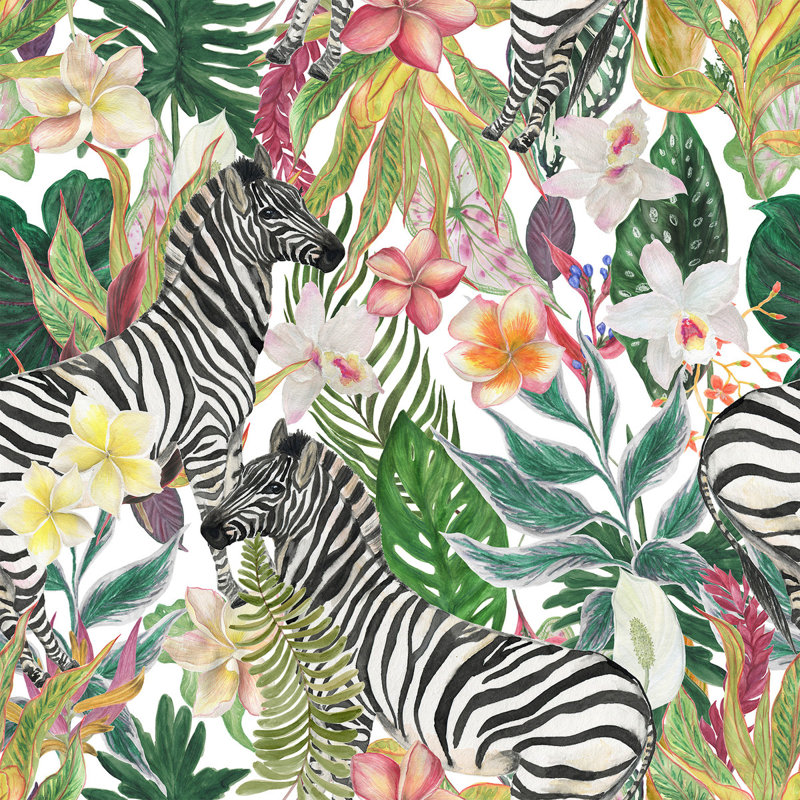 Zèbres sur fond floral Jurrina, L 2,08 pi x L 18,75 pi