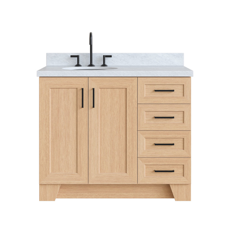 ARIEL TAYLOR 37 IN LEFT OFFSET RECTANGLE SINK VANITY, Left, Rectangle, Natural Oak