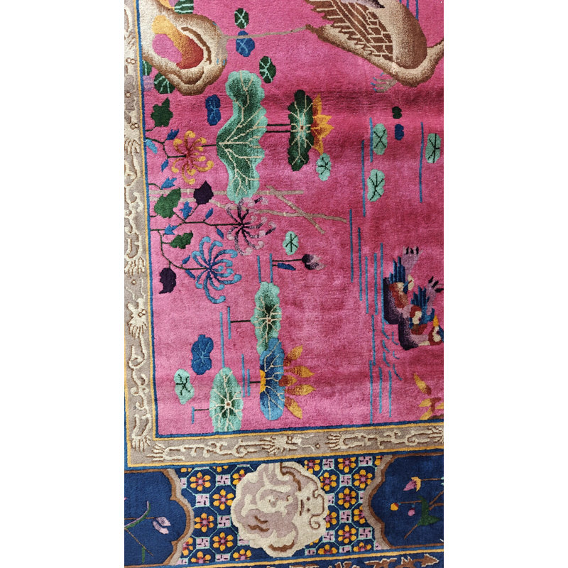 Hand Knotted Wool Floral Area Rug in Pink