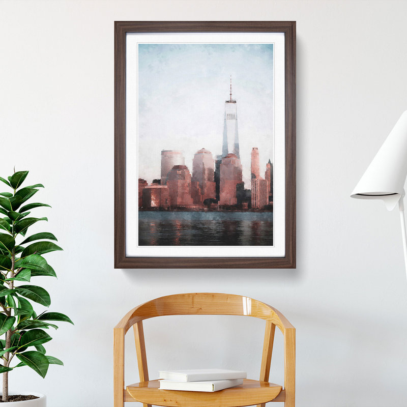 Downtown New York City Skyline - Single Picture Frame Painting on MDF, 87cm H x 62cm W x 2cm D, Walnut Framed