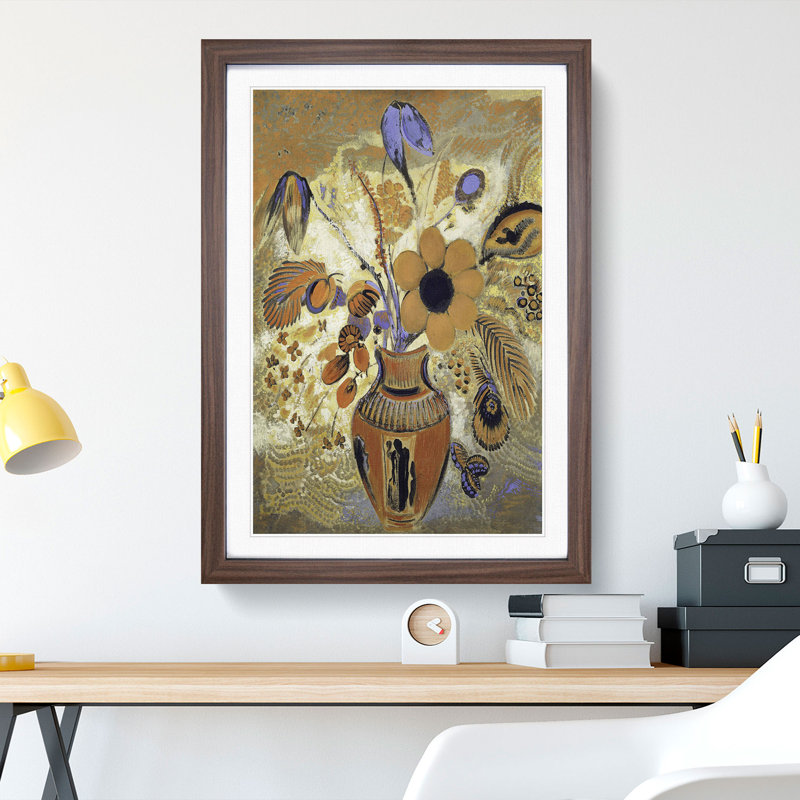 Etruscan Vase with Flowers by Odilon Redon - Picture Frame Painting, 65cm H x 48cm W x 2cm D, Walnut Framed