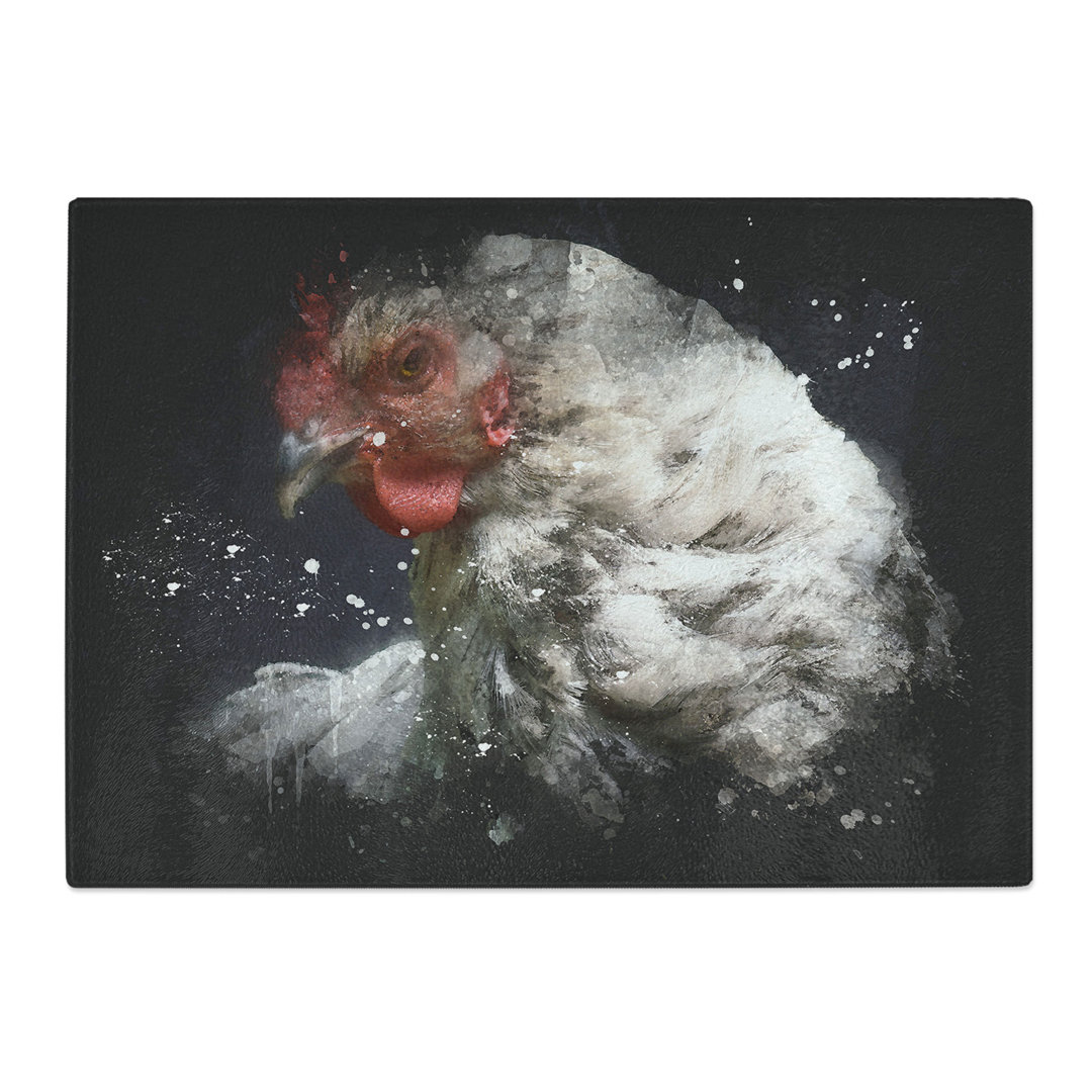 Tempered Glass Hen Paint Splash Chopping Board