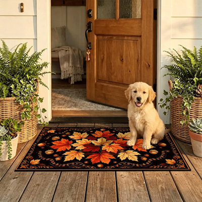 Tapis de porte antidérapant intérieur/extérieur, 61 x 91 cm, motif mandala de feuilles d'automne