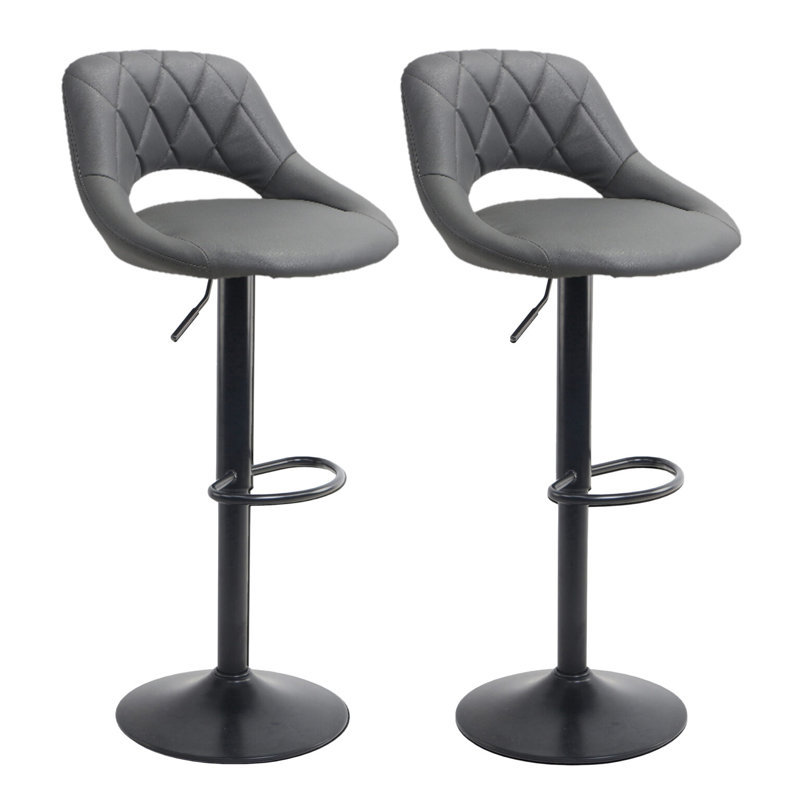 Brooklington Swivel Upholstered Adjustable Height Counter Stool with Metal Frame, Dark Grey