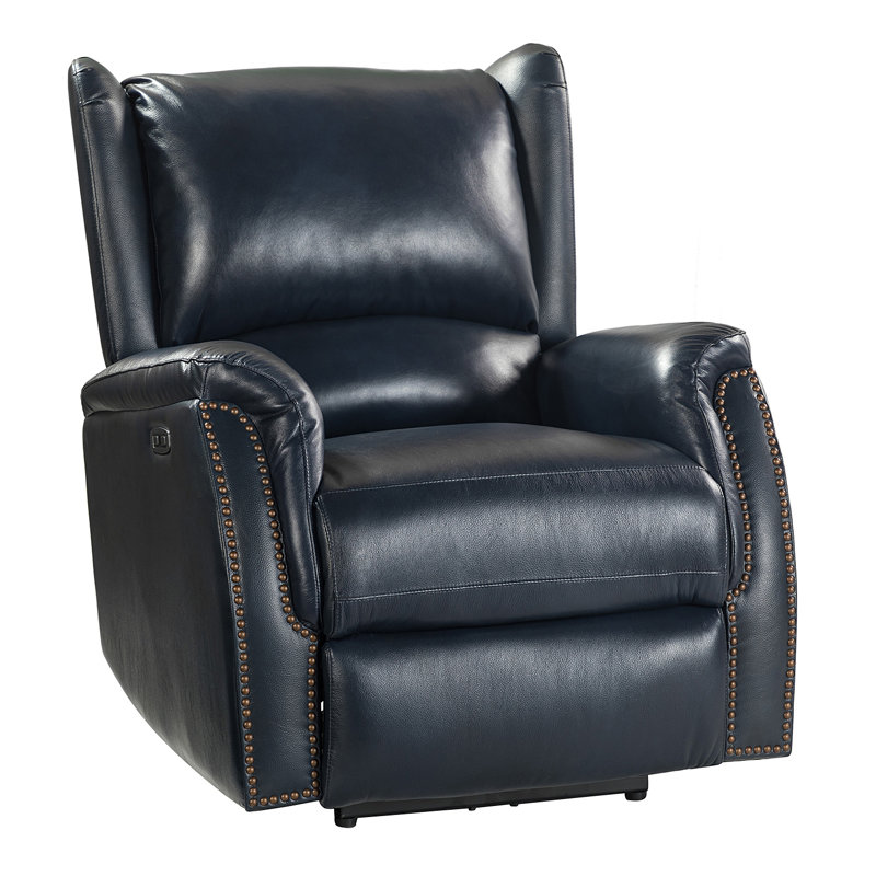 Fauteuil inclinable électrique en cuir véritable Domingo, Bleu marine