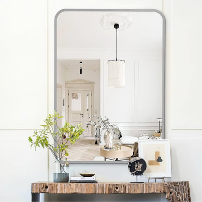 Miroir mural rectangulaire pour salle de bain - 22 x 30 pouces, métal argenté, verre HD de 4 mm, remplisseur, aluminium incassable, installation haute définition facile