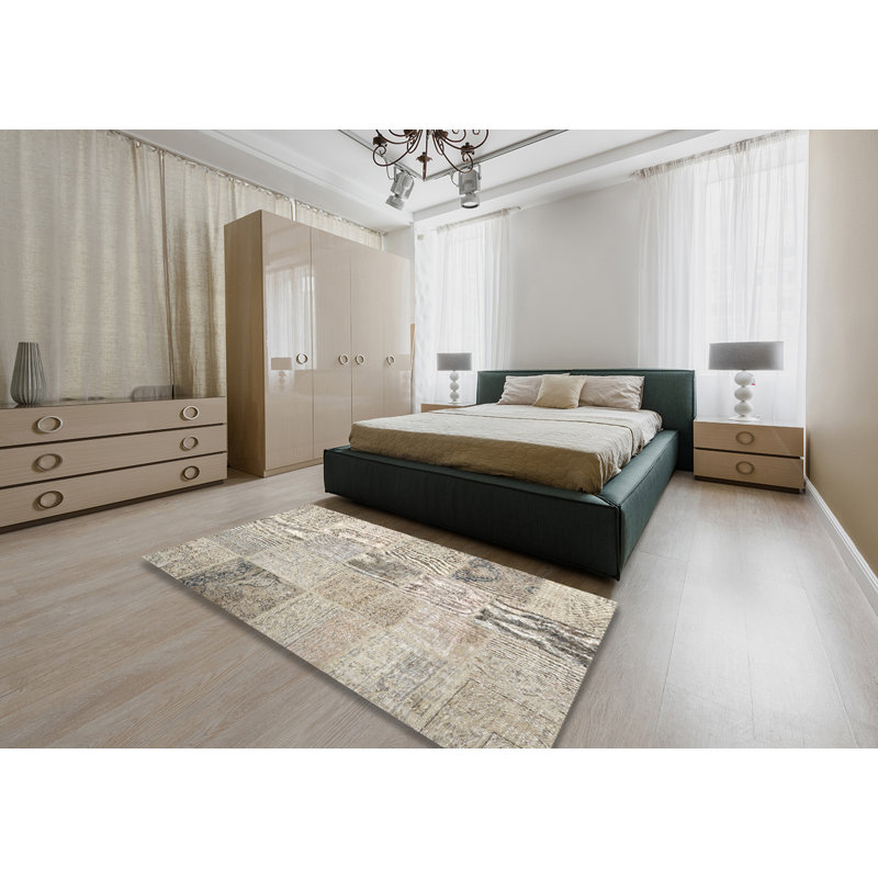Tapis contemporain gris / beige, Rectangle 5 pi x 7 pi