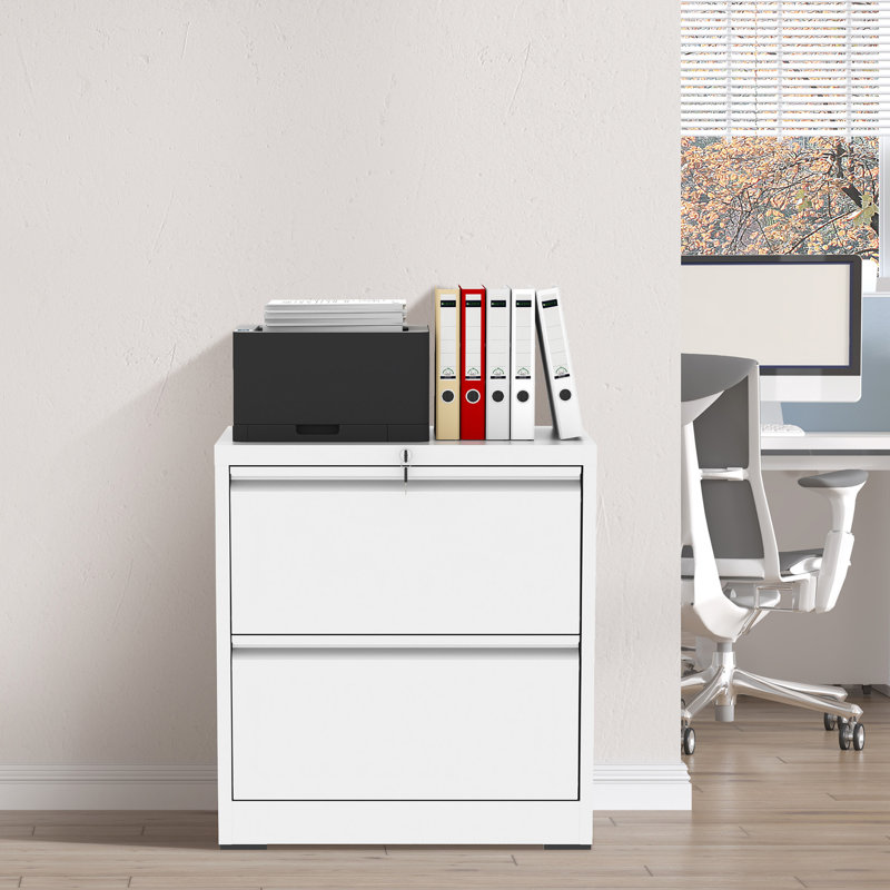 2 Drawer Lateral File Cabinet with Lock - Home Office Storage for Letter/Legal/F4/A4 Hanging Files - Requires Assembly, White