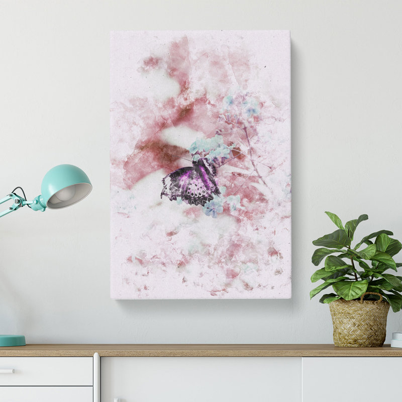 A Butterfly Upon A Flower - Wrapped Canvas Painting, 50cm H x 35cm W x 3cm D