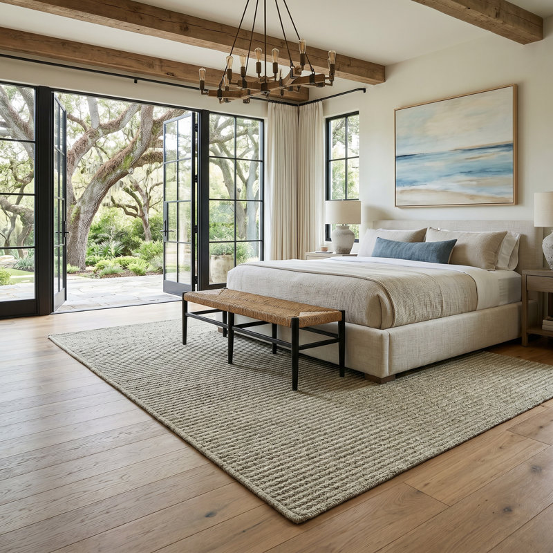 Tapis d'intérieur réversible en laine tressée Bristol, Beige, Rectangle 3' x 5'